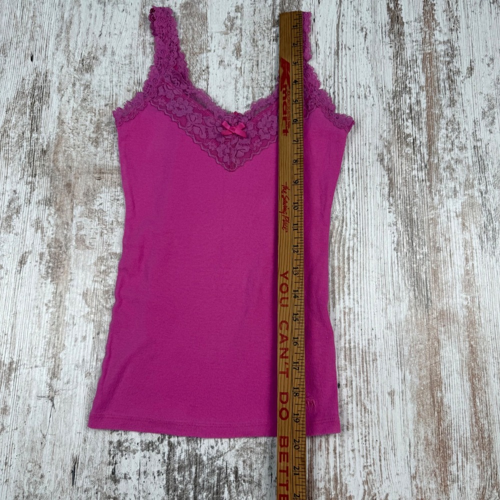 Abercrombie & Fitch Pink Lace Trim Cami Top Fitted V-Neck Bow Youth M Adult XS - Picture 8 of 8